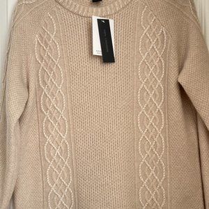 NWT Magashoni 100% Cashmere Gorgeous Braid Accent Crewneck Beige Sweater M $395